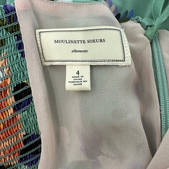 Anthropologie Moulinette Soeurs Green Floral Silk Spaghetti Strap Dress - Picture 10 of 12